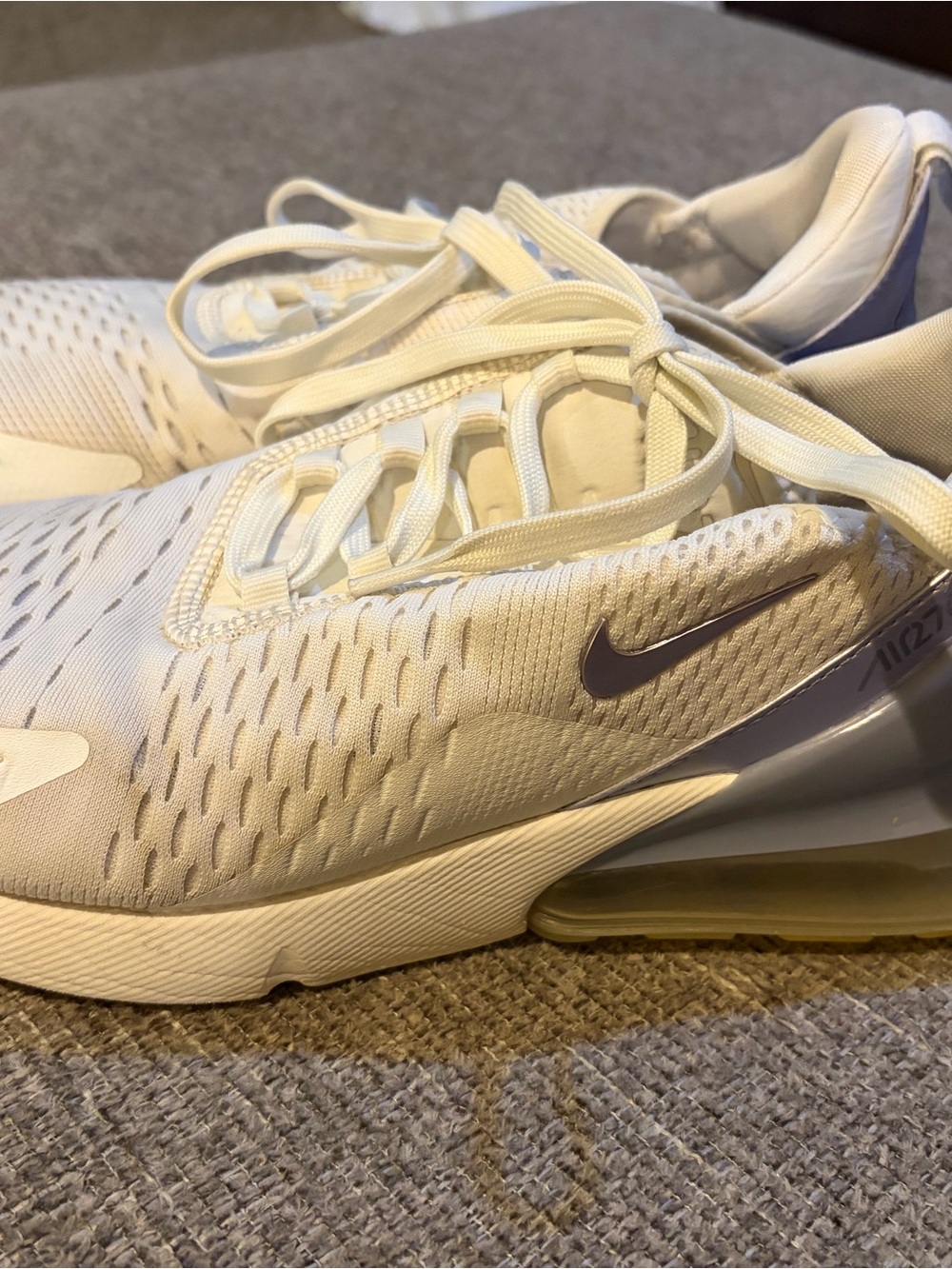 Nike Womenβs Air Max 270 Sneakers - white with Light Purple/ lavender Swoosh